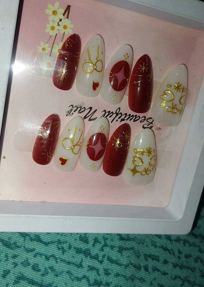 Red &amp; White Press-On Nails