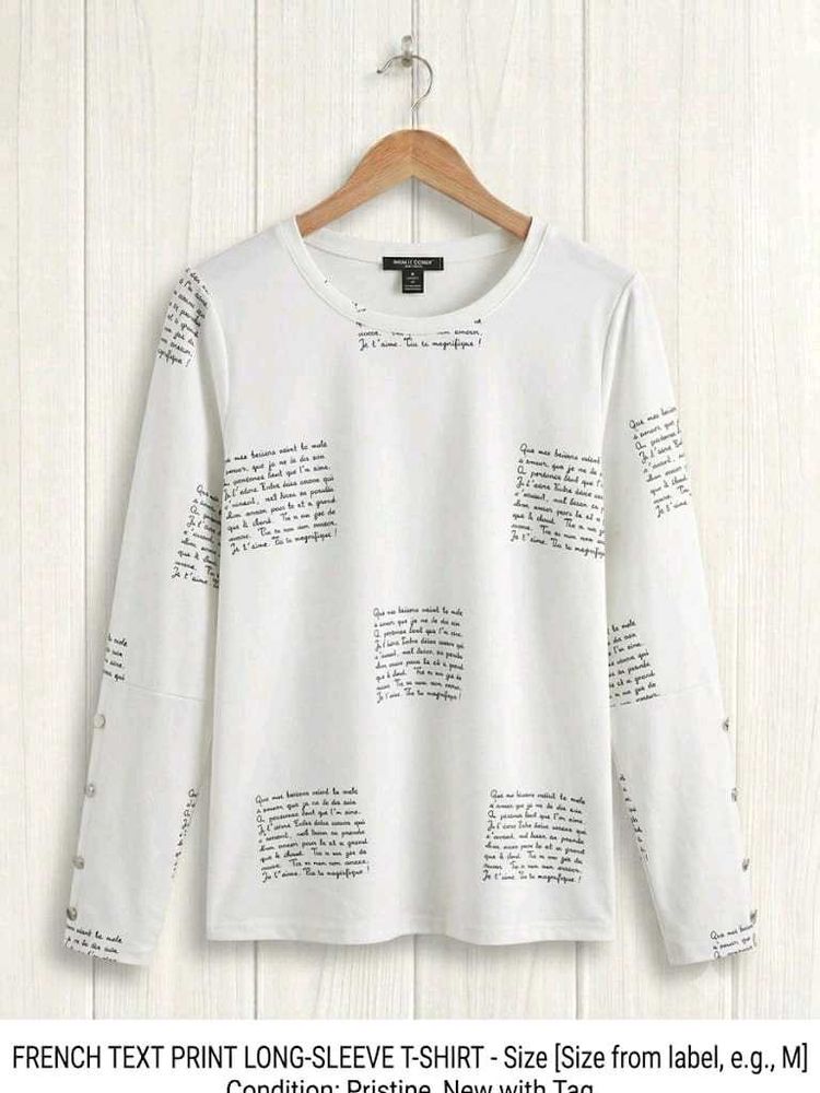 French Text Print Long Sleeve T-Shirt