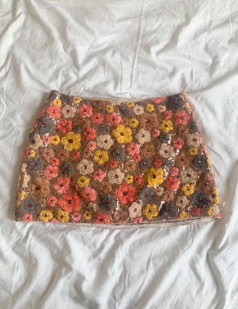 Sequin Floral Mini Skirt