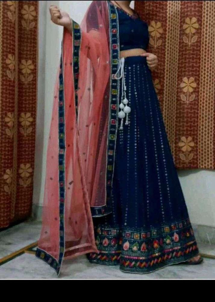 Stunning Blue Embroidered Lehenga Choli