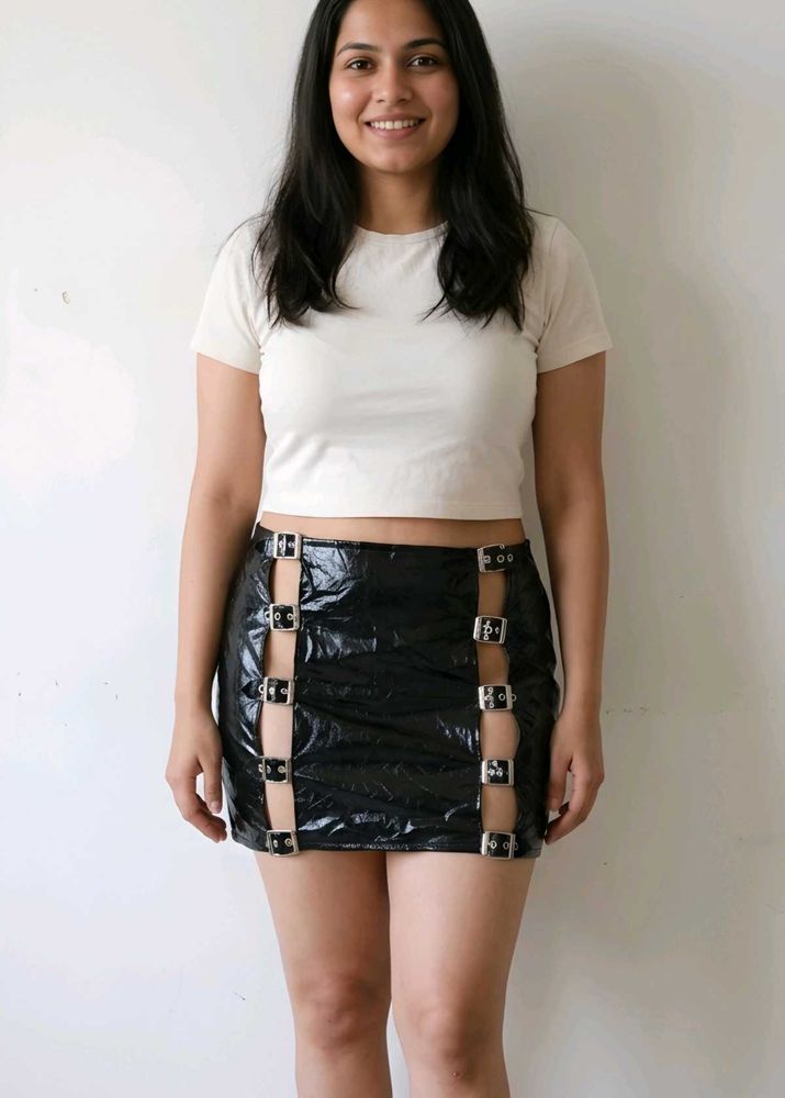 Edgy Black Sexy Buckle Skirt Size M