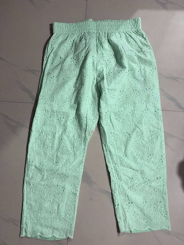 Mint Green Embroidered Pants