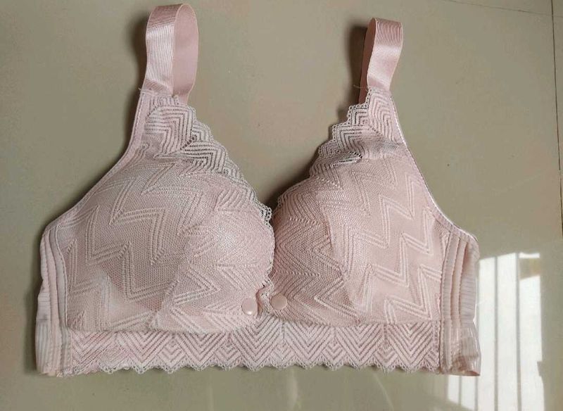 Lace Trim Pink Bra