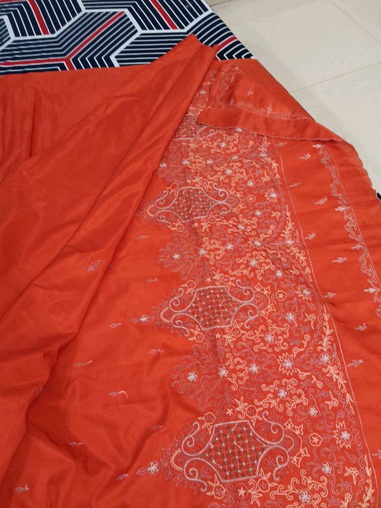 Orange Embroidered Saree