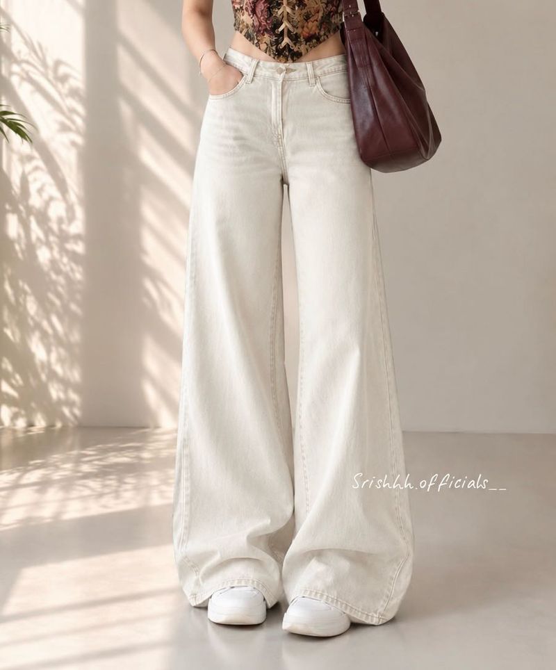 Cream Wide Leg Jeans