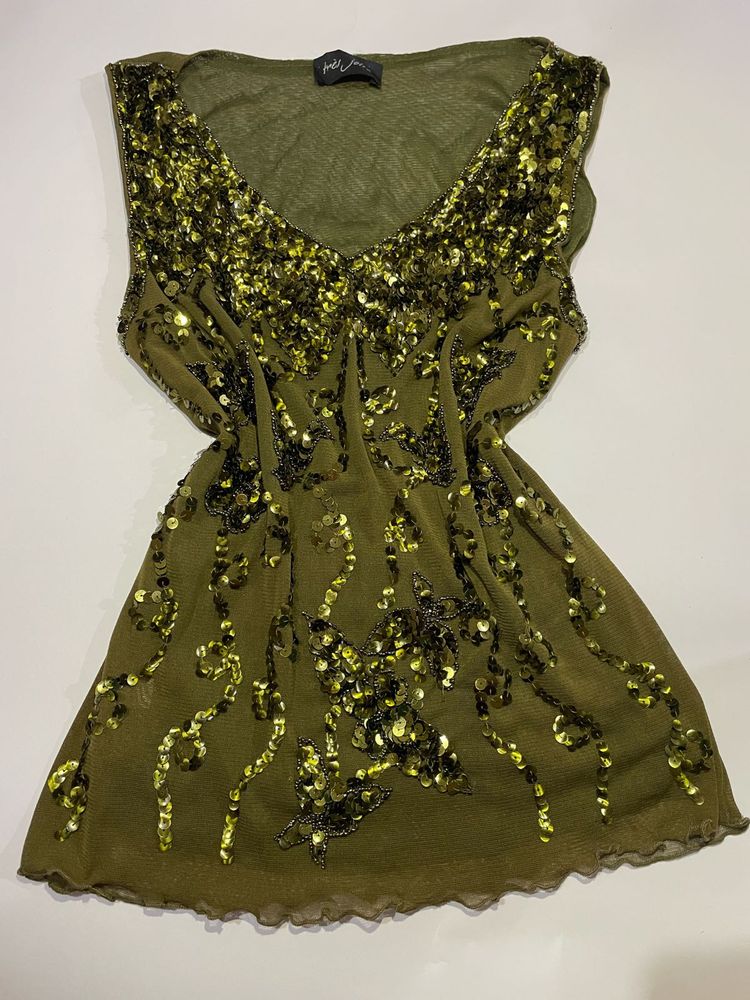 Sparkling Olive Green Sequin Top