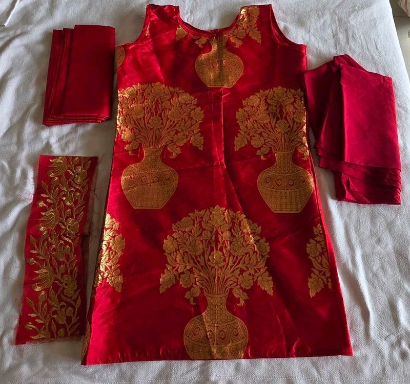 semi stitch Vibrant Red dresss set