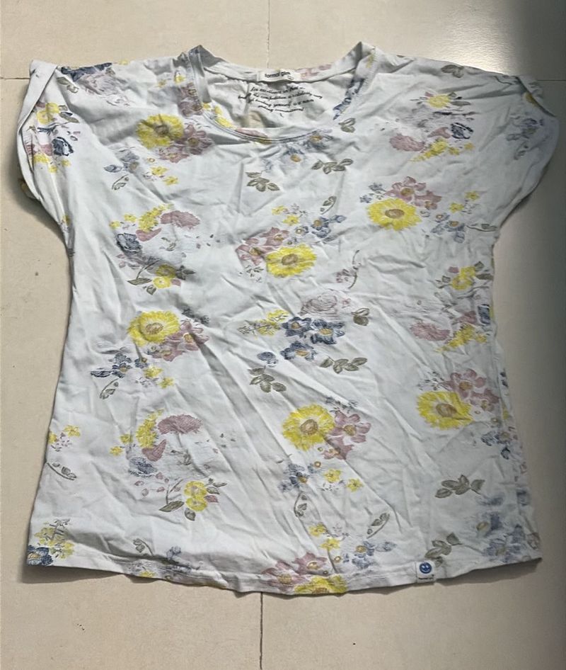 Light Blue Floral fitted Print T-Shirt