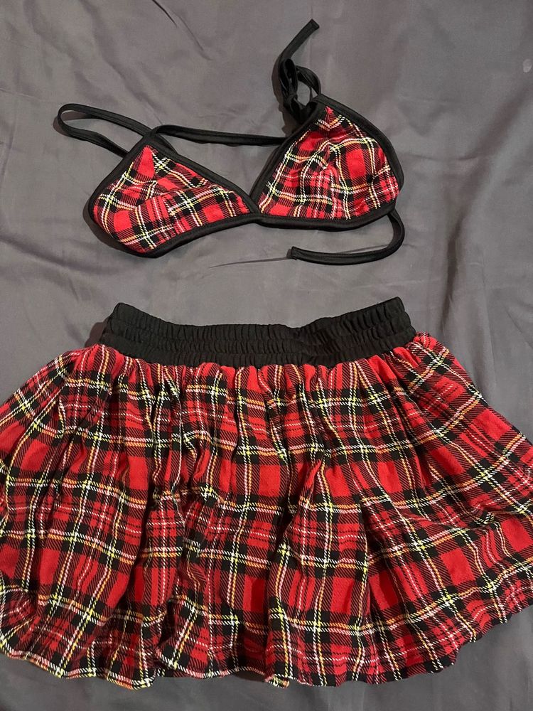Plaid Bikini &amp; Skirt Set