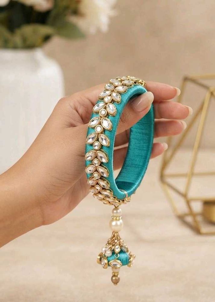 Exquisite Teal Embellished Bangle Bracelet
