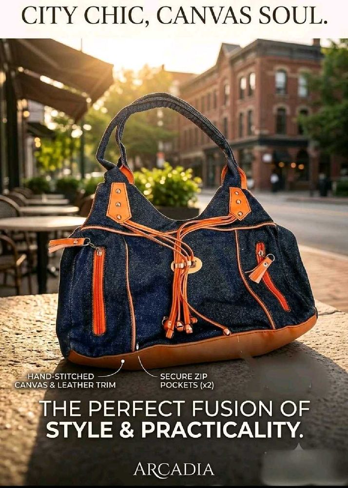 Stylish Denim &amp; Leather Hobo Bag