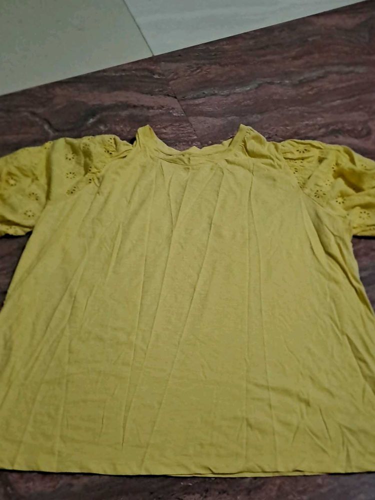 Yellow Cold Shoulder Top