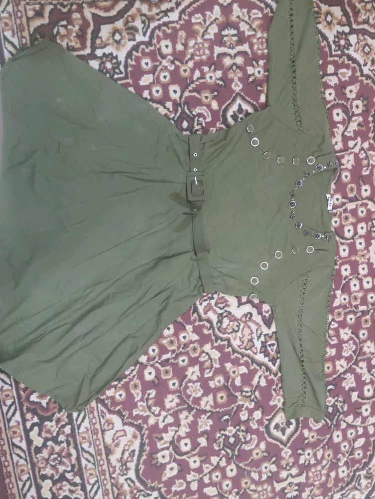 Olive Green Belted Dress