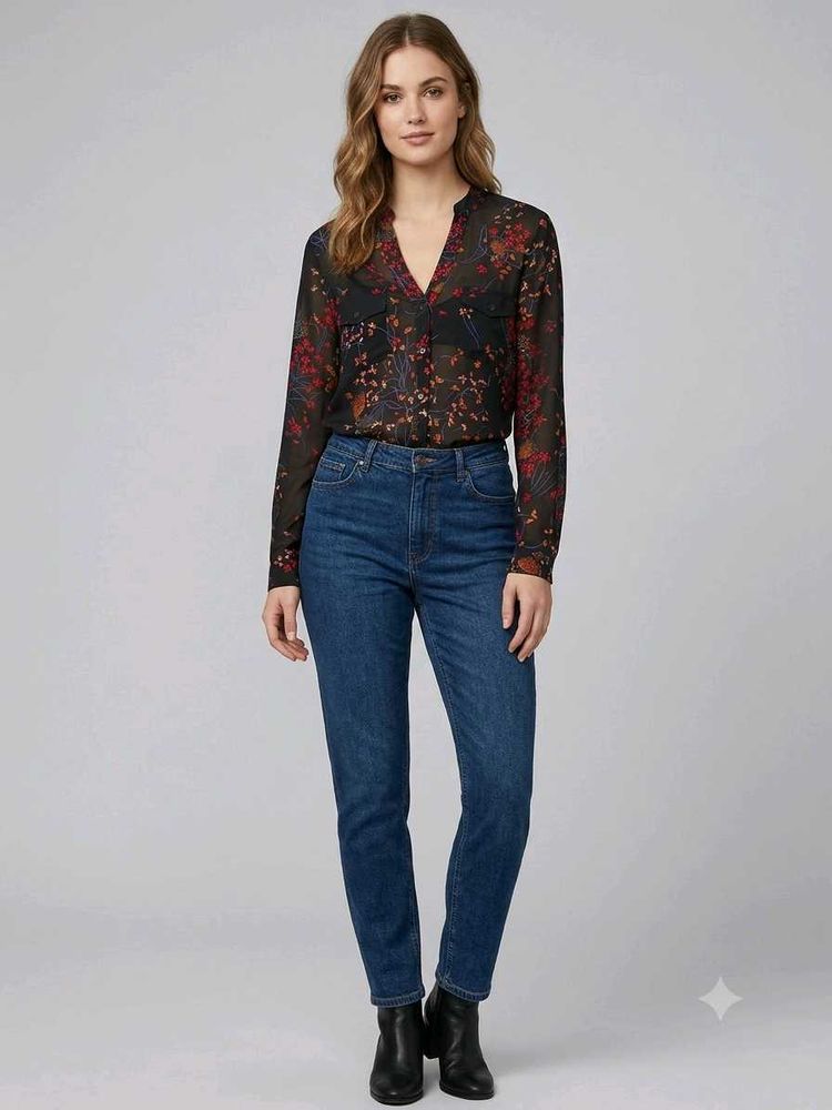 Chic Floral Print Sheer Blouse