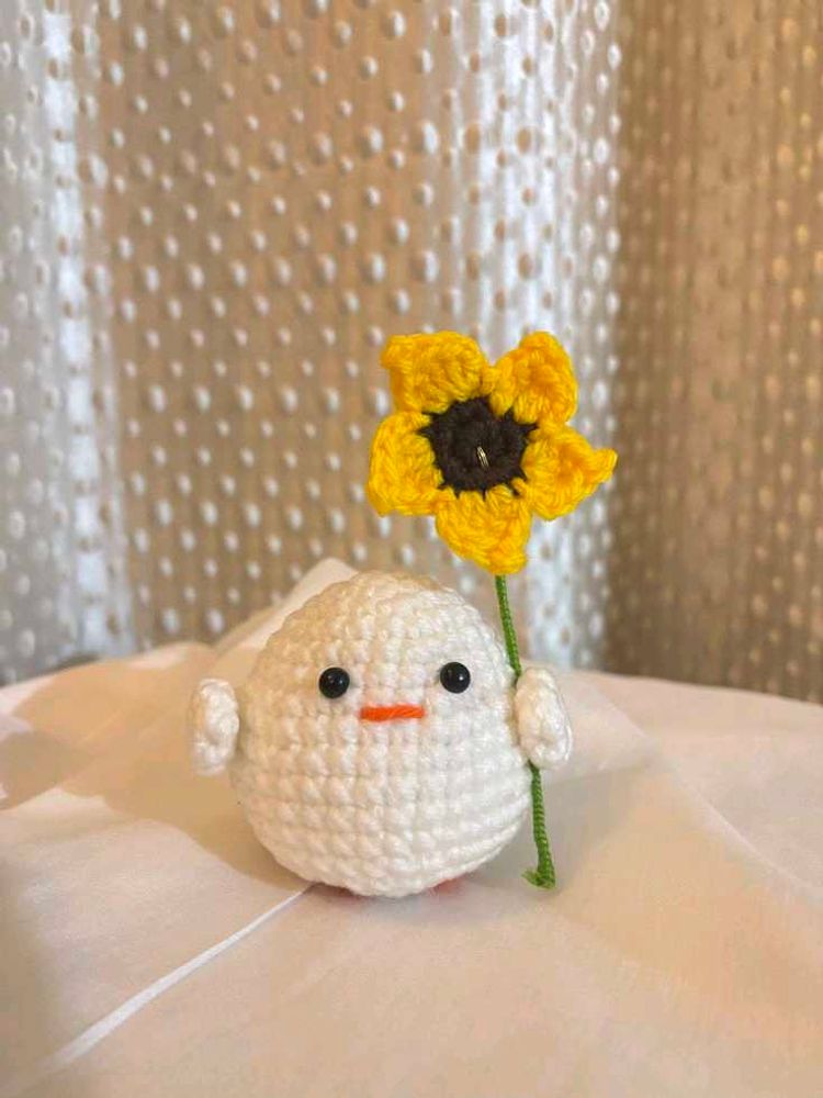 Handmade Crochet Chick with Sunflower