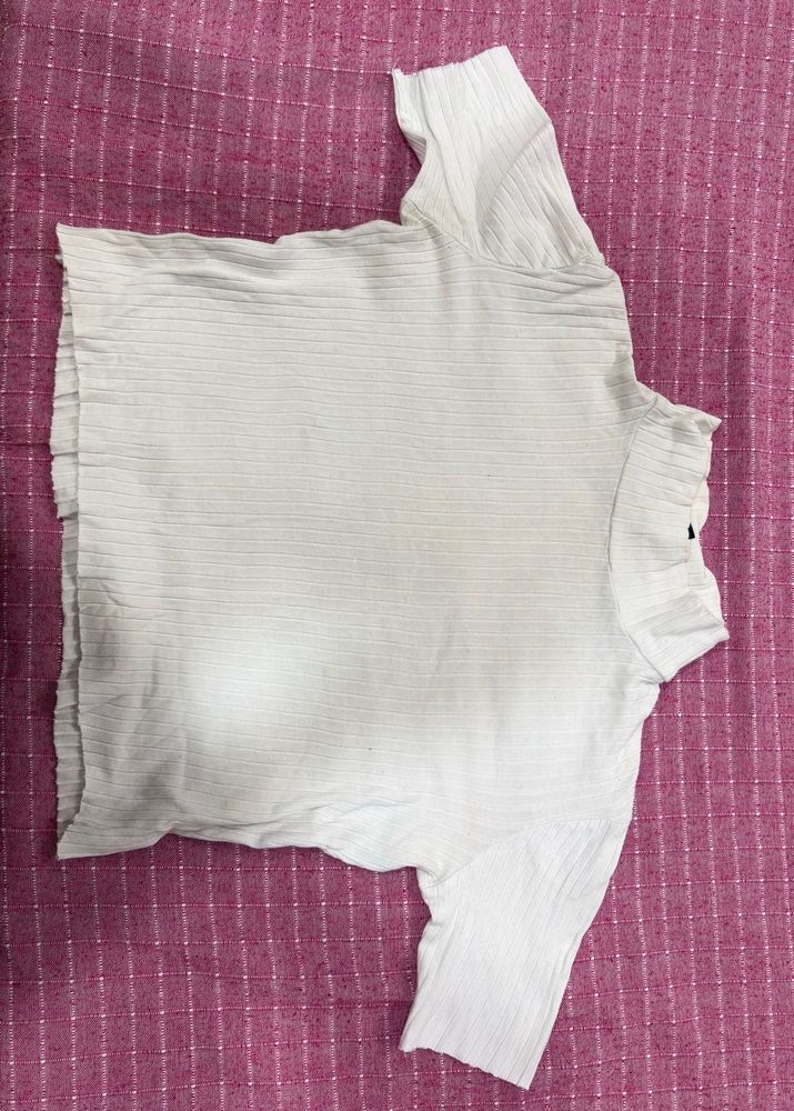 White Ribbed Cropped Top