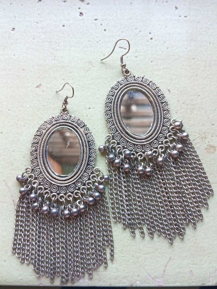 Elegant Mirror Work Oxidized Earrings