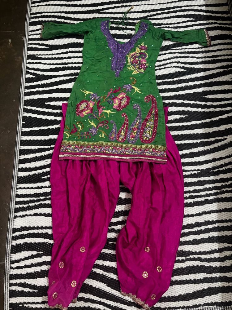 fIX price Green Kurta and Pink Patiala Suit Set