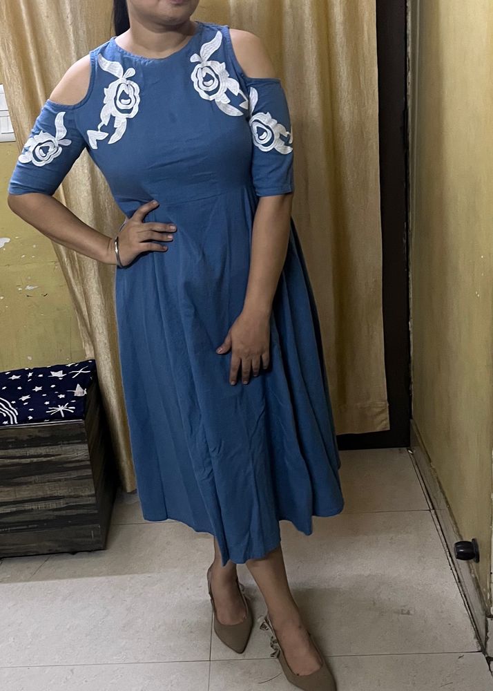 Calf Length Cotton Dress From Sassafras. Shirt Cold Shoulder Dress good to go anywhere