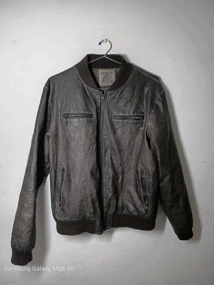 Men's  0Leather Bomber Jacket