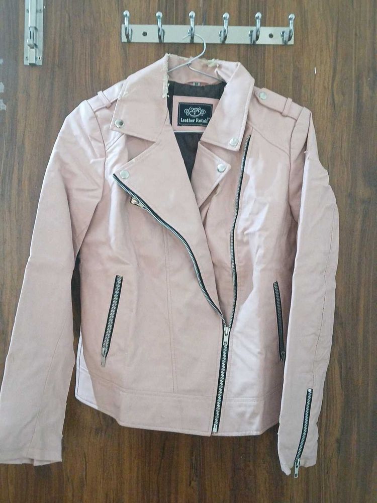 Pink Faux Leather Biker Jacket