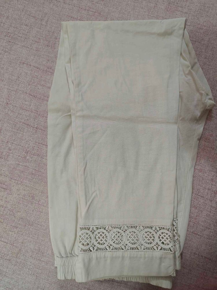 Elegant Beige Lace Detailed Palazzos