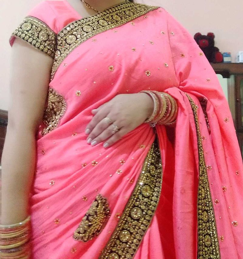 Elegant Pink Embroidered Saree