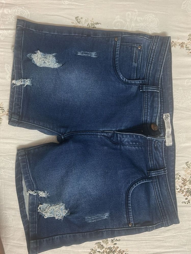 High-Waist Distressed Denim Shorts