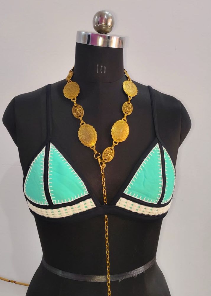Boho Turquoise &amp; White Bikini Top