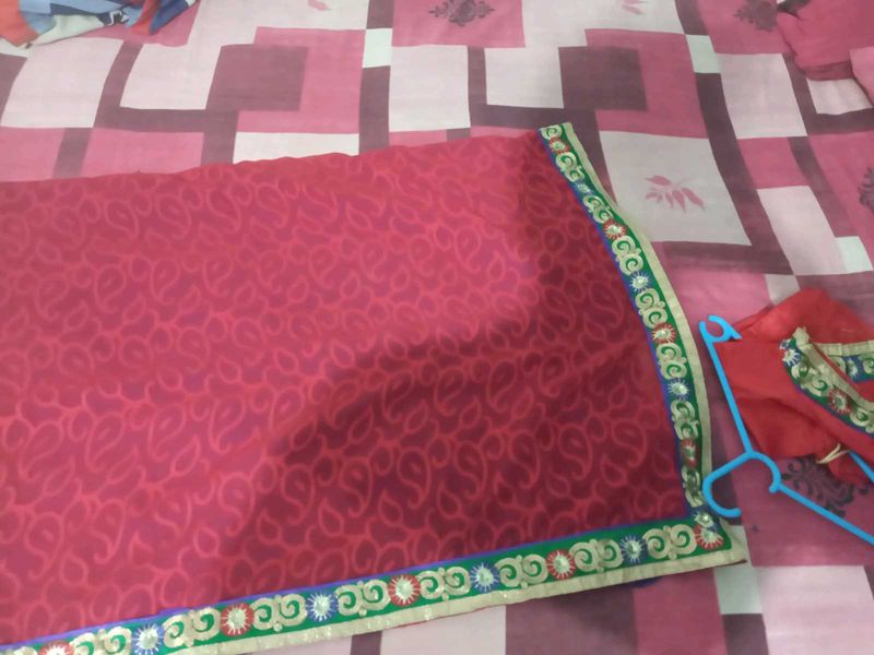 Elegant Red Paisley Saree with Embellished Border