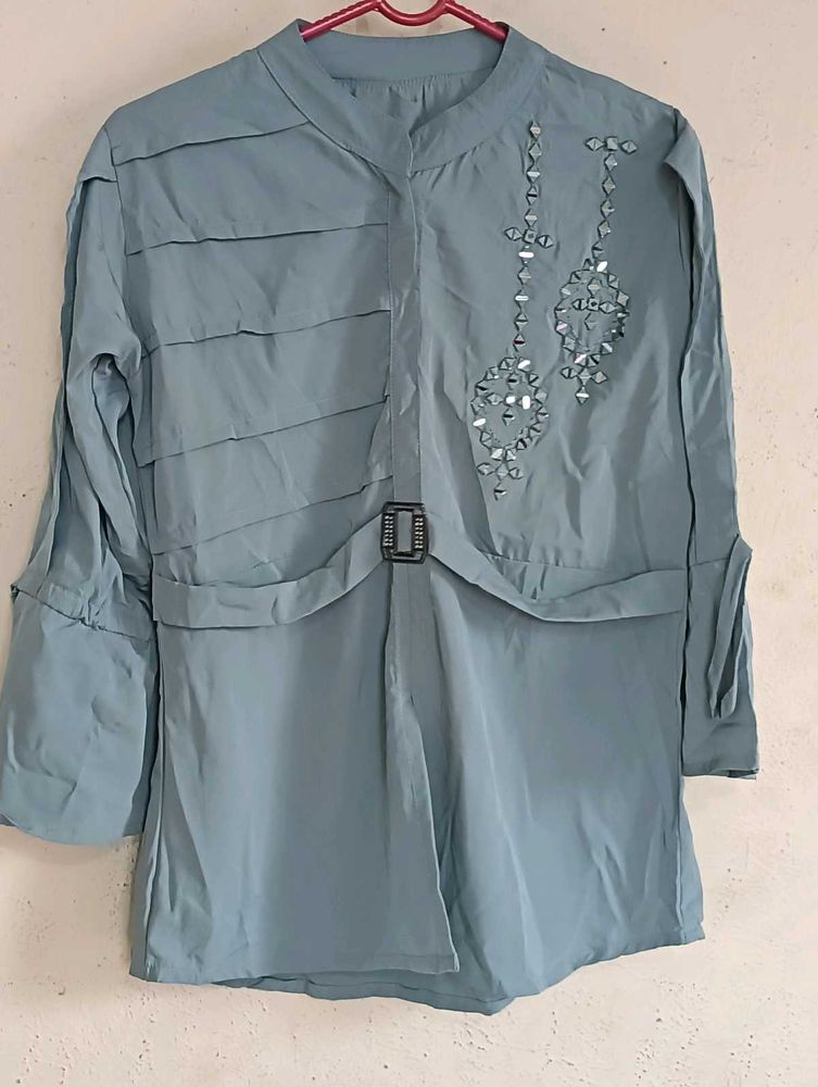Stylish sea green Top with Embellishments
