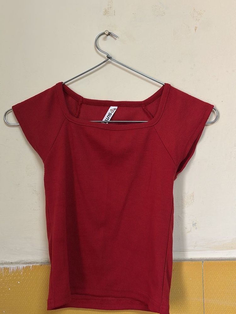 Chic Red Square Neck Cap Sleeve Top