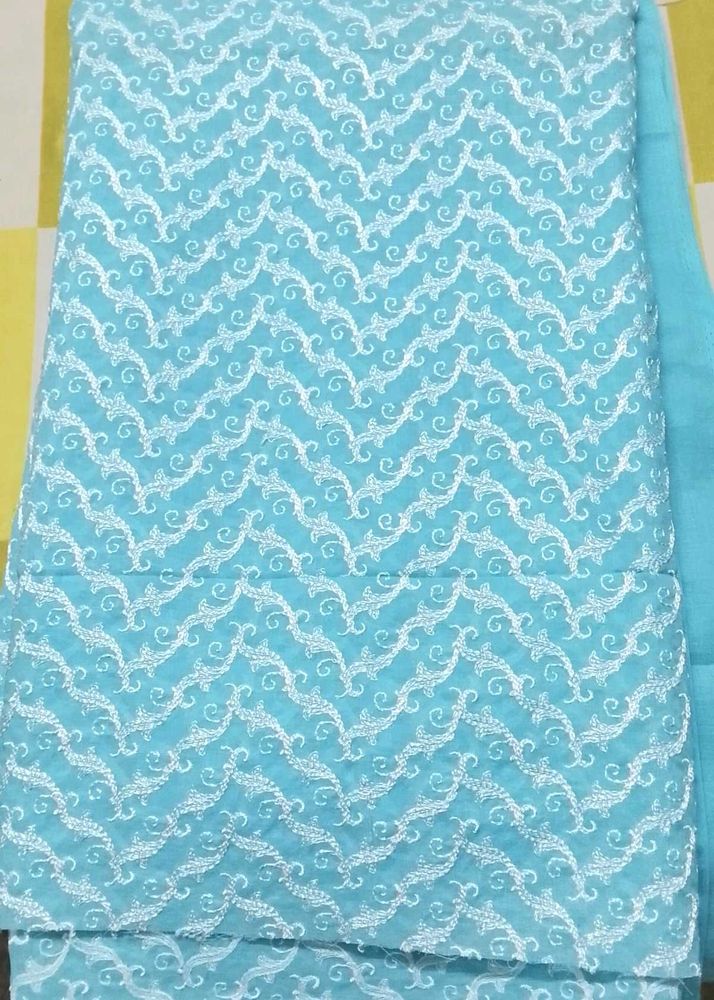 Unstchd Light Blue Chikankari suit piece