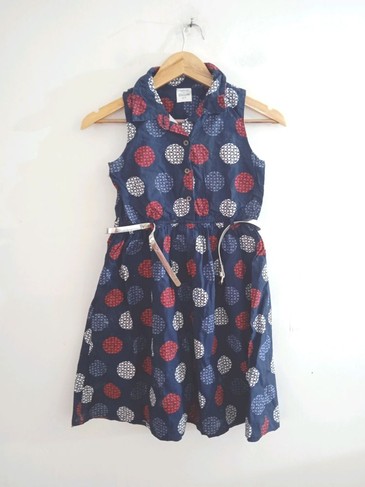 Dark blue Girls Printed Frock (Kids)