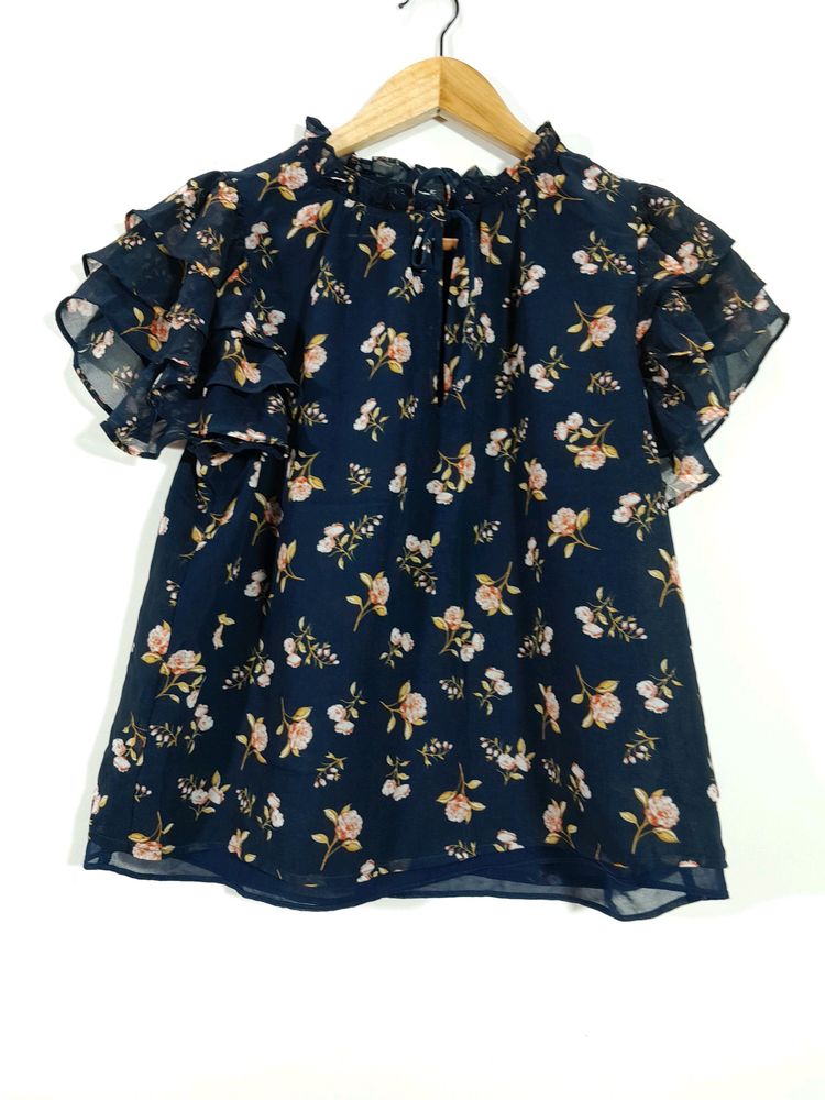 Navy Printed Casual Top ( Women's )