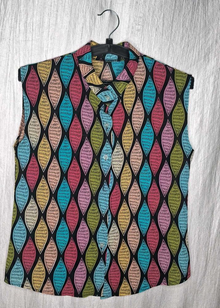 Vibrant Geometric Sleeveless Shirt