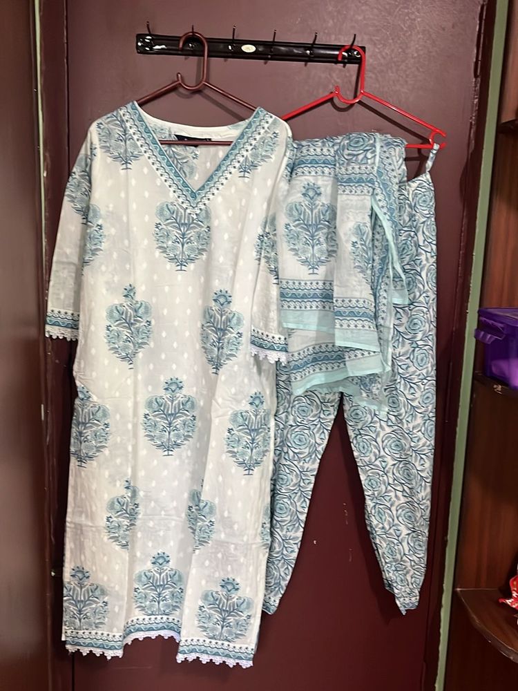 White Kurta Set With Dupatta For Sale