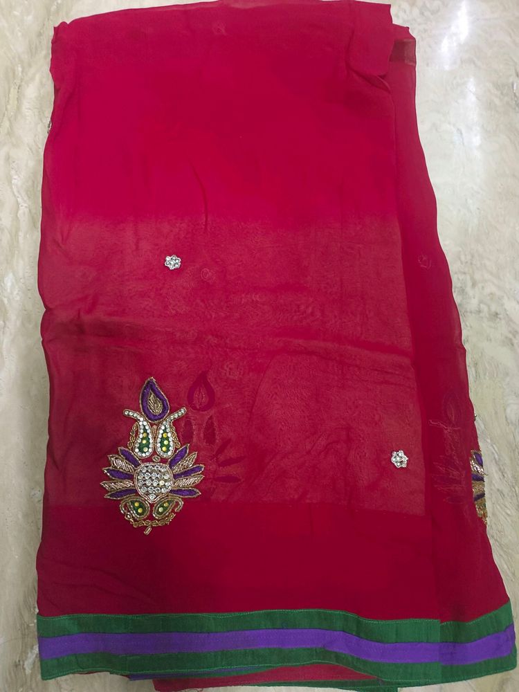 Pure Georgette dual shade saree used gently