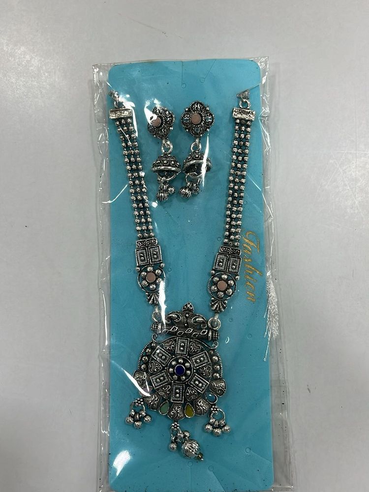 Oxidized Silver Necklace &amp; Earrings Set