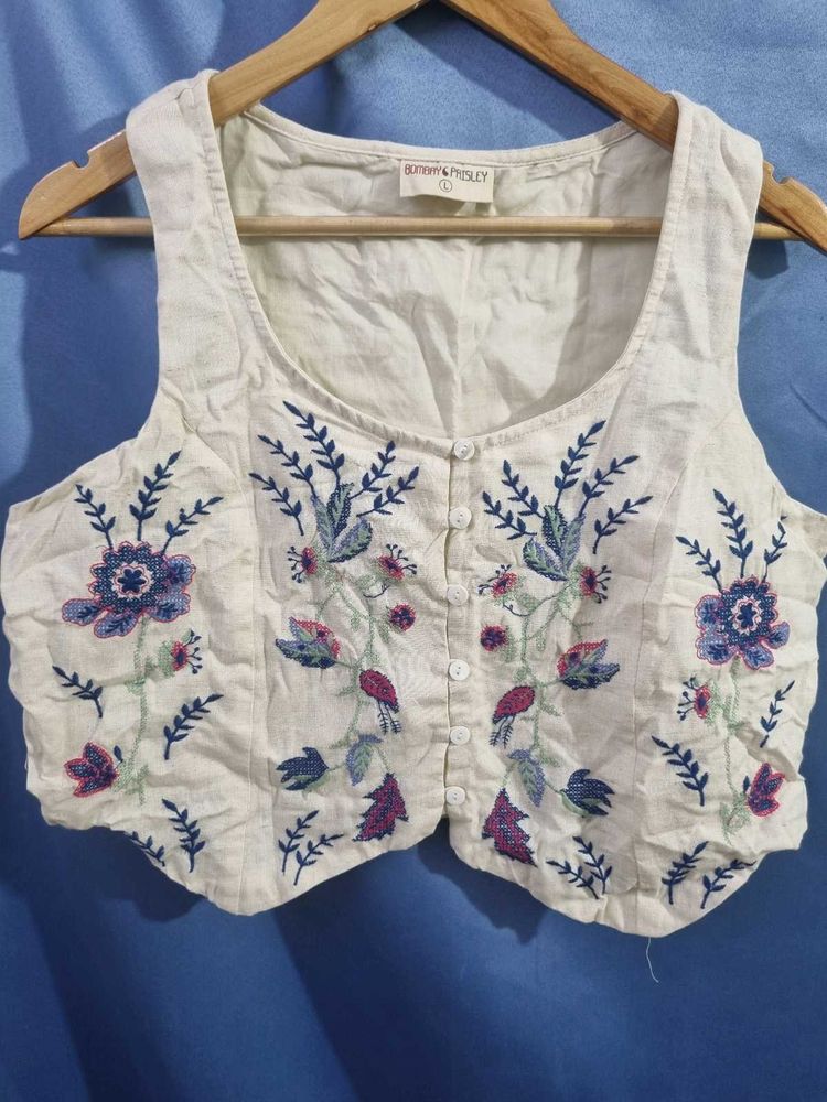 Floral Embroidered Cropped Vest
