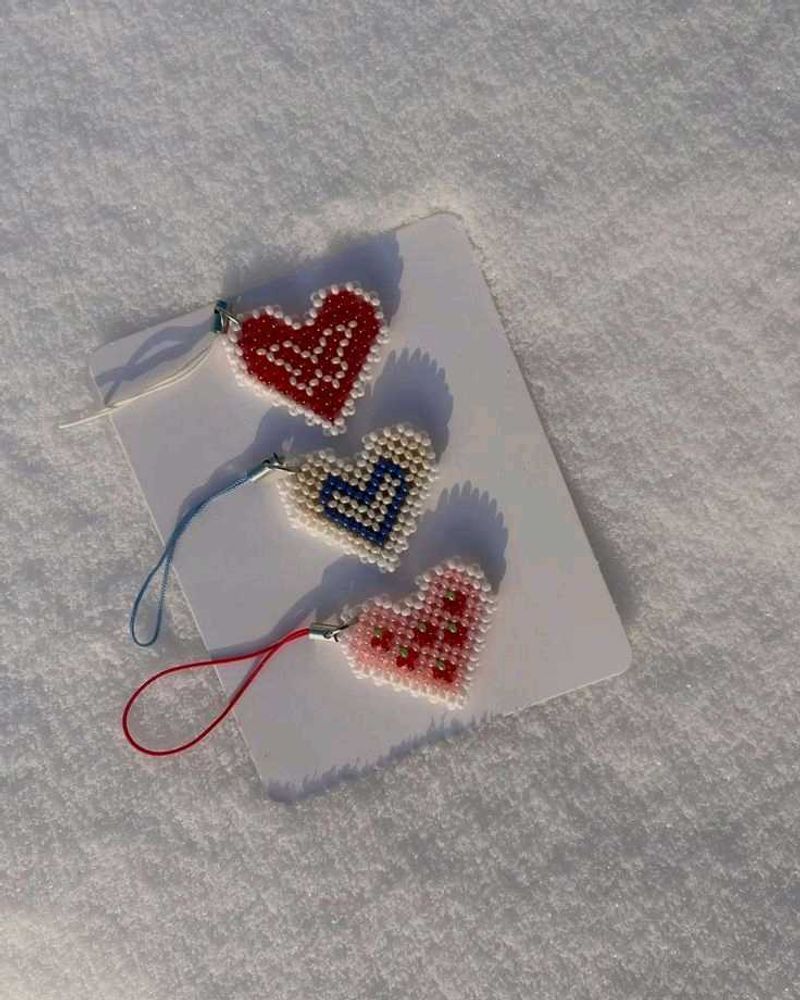 Handmade Beaded Heart Charms (Set of 3)