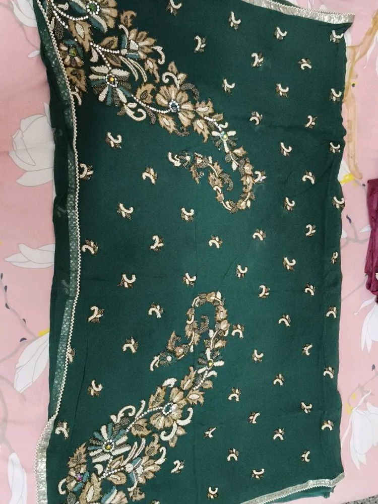 Embroidered Green Silk Saree