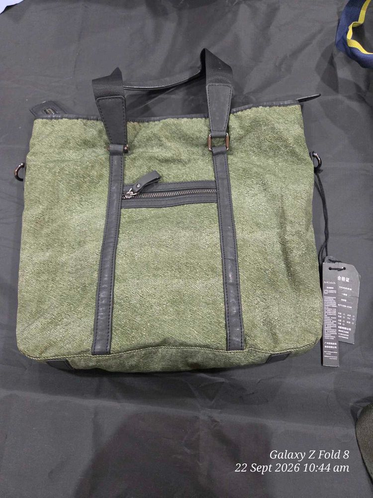 Stylish Green Canvas Tote Bag with many pockets