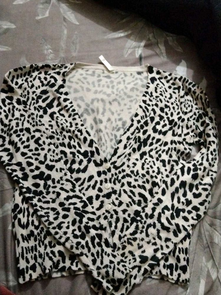 Animal Print Button-Down Cardigan