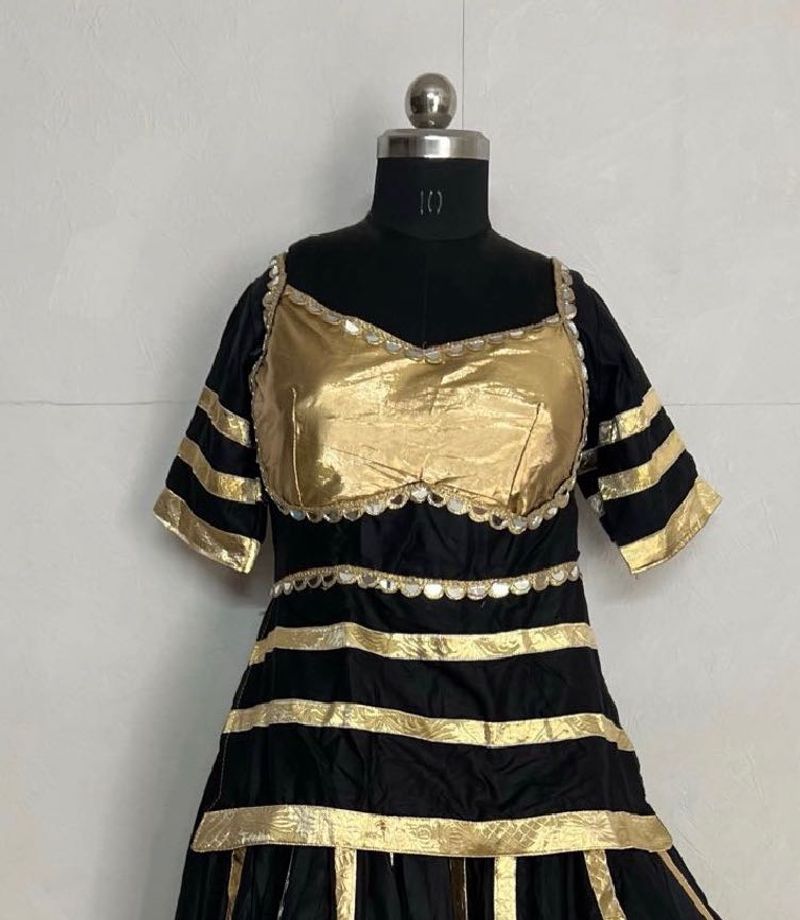 Black &amp; Gold Striped Lehenga Set