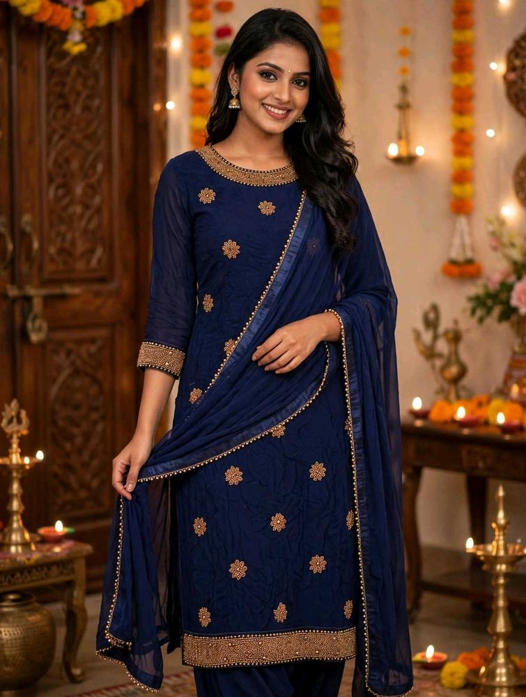 Elegant Navy Blue Kurta Set with Dupatta