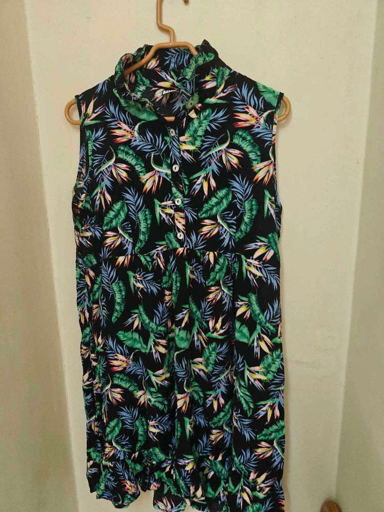 Tropical Print Sleeveless Mini Dress