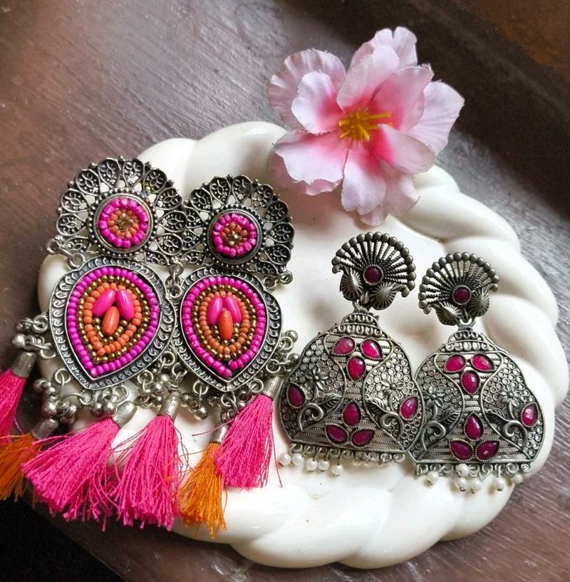 Boho Tassel &amp; Jhumka Earrings Set