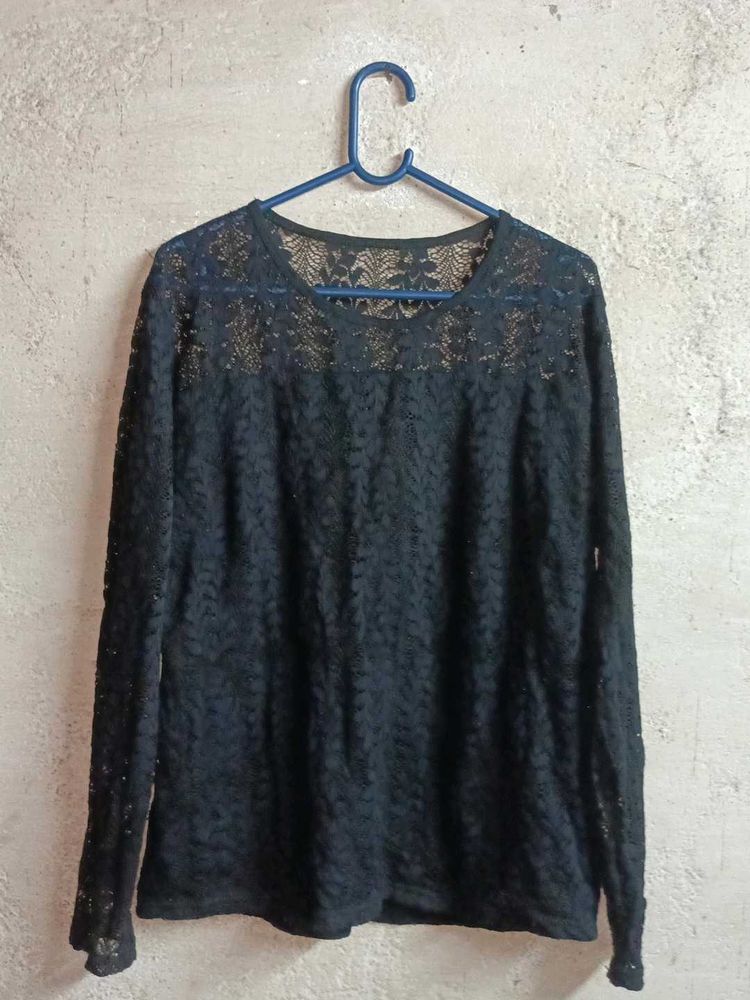 Elegant Black Lace Long Sleeve Top Layered