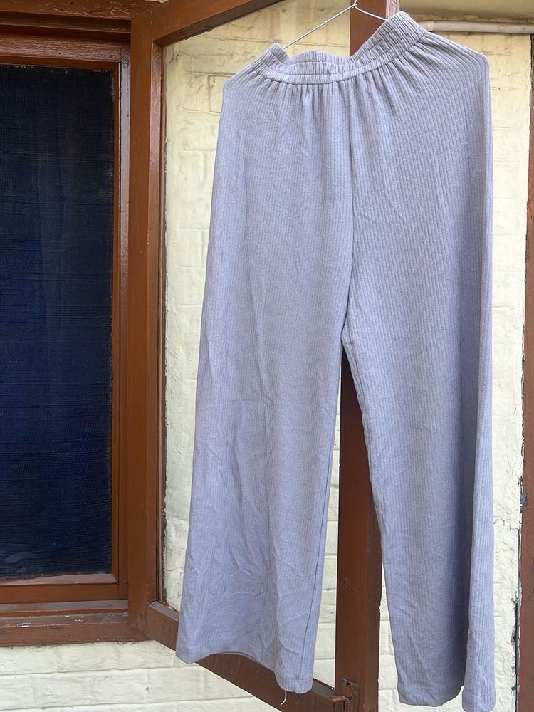 Comfy Grey Ribbed Palazzos
